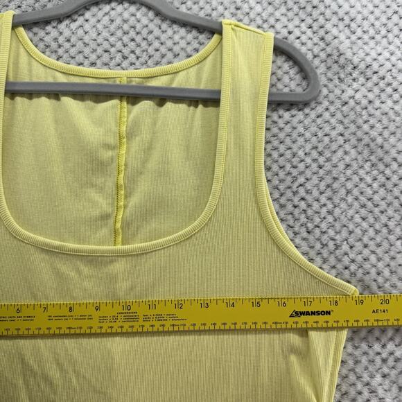 Pilcro Anthropologie Top Womens XL Yellow Rib Knit Square Neck Ruched Tie Tank - Picture 7 of 13